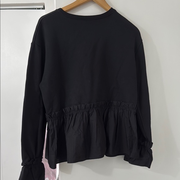 Zara Black Peplum Crew Neck Long Sleeve Sweatshirt Size Large - Picture 3 of 4